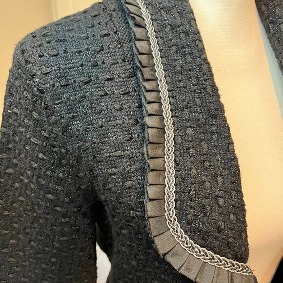 White House Black Market Black textured jacket with silver braiding, Size Small - Picture 5 of 15
